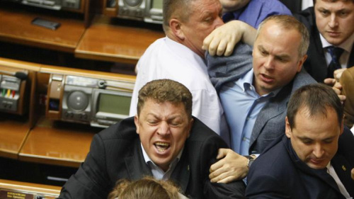 乌克兰议会上演“全武行”两党议员发生斗殴（图）
