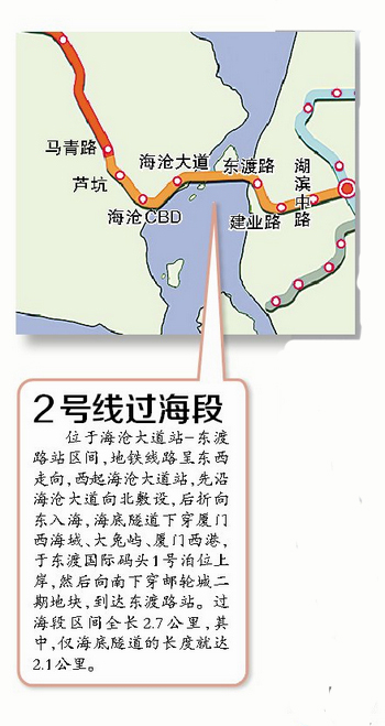 厦地铁2号线将走海底隧道　东渡到海沧长2.1公里